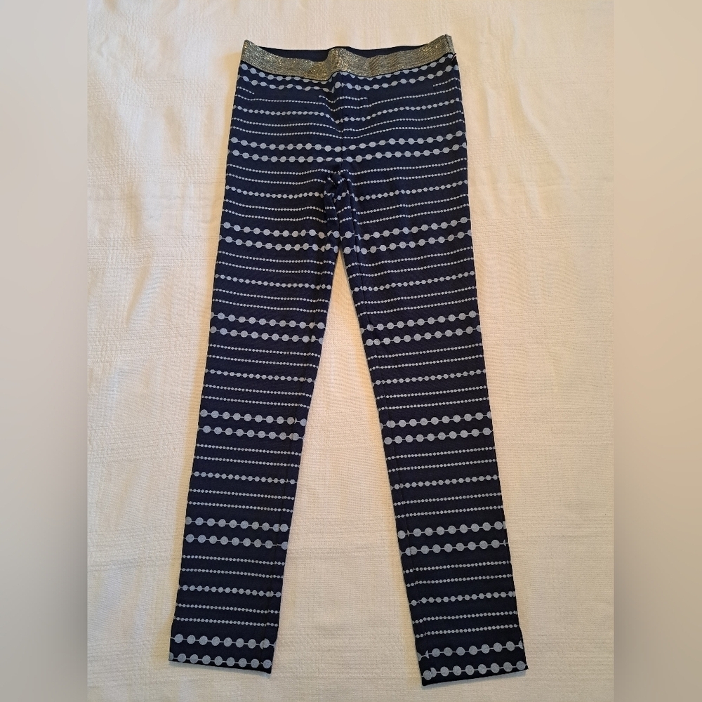 Tommy Hilfiger girls size 7 navy & light blue leggings gold waistband, EUC